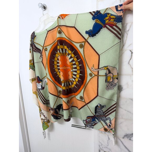 NEW Tory Burch Carousel Beach Caftan Top Cover Up Tunic Peach Orange Animal M - Picture 6 of 14